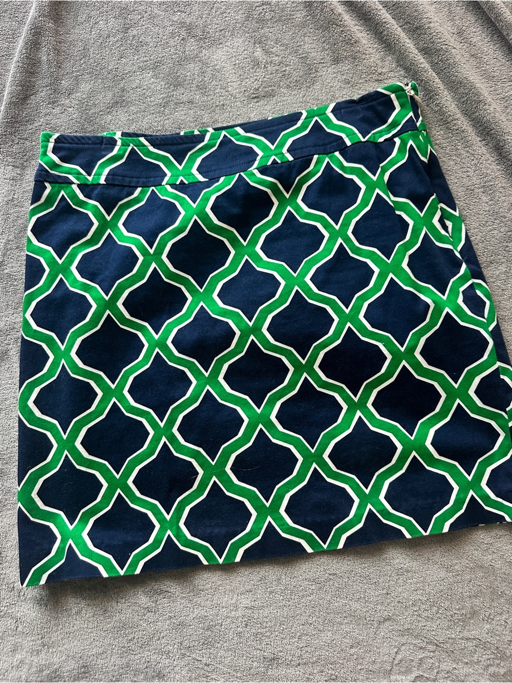 Skirtin Around Navy Skirt with Green Geometric Lattice